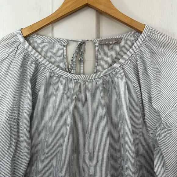 Everlane Small Boho Striped Top Womens White Cotton Blouse Balloon Sleeves - Picture 4 of 7